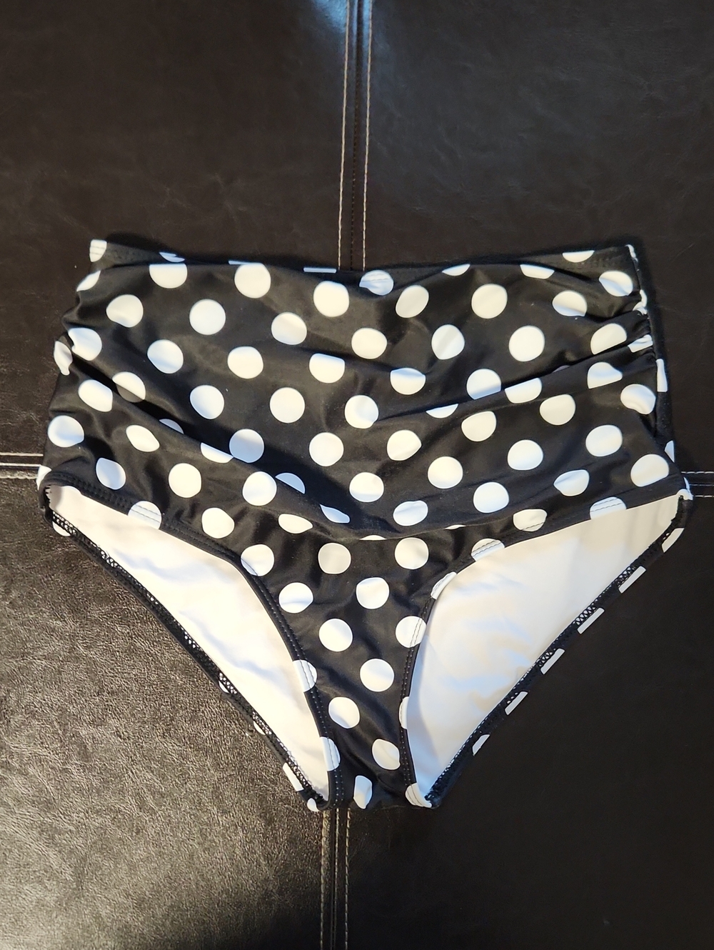 High-Waist Black & White Polka Dot Swim Bottoms
